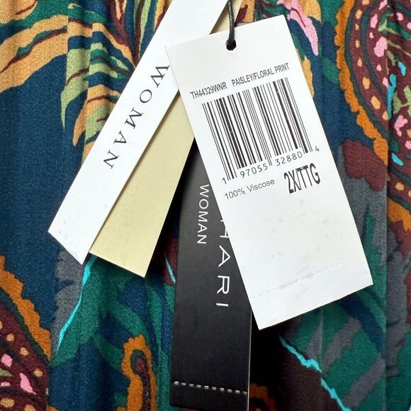 TAHARI Wide Leg Pants Plus Size 2X Green Floral Pullon Elastic Waist Cargo Rayon - Picture 4 of 11